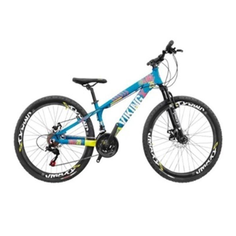 Bicicleta Viking Aro 26 Câmbio Importado 21v Vmaxx Azul Amarelo em Oferta na Shopee
