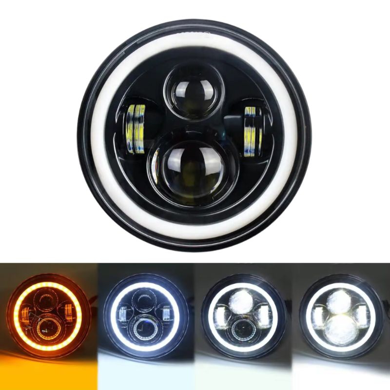 Farol Led Milha Angel Eyes 7 polegadas Defender Jeep Troller Fusca Kombi Redondo Alto Baixo