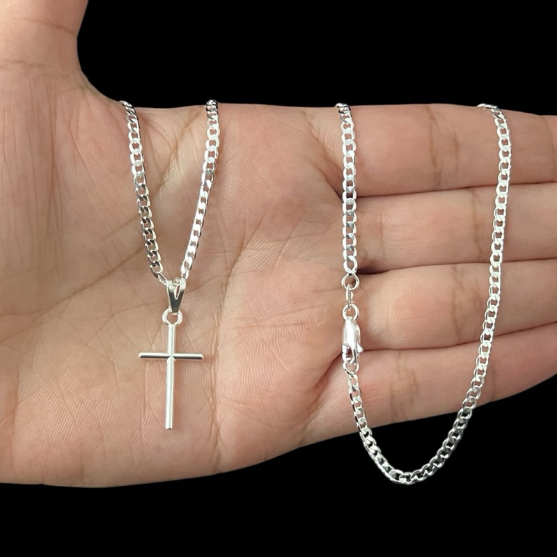 Corrente correntinha colar Prata 925 banhado grumet Fino 2mm + Pingente 50cm 60cm 70cm 80cm em Oferta na Shopee