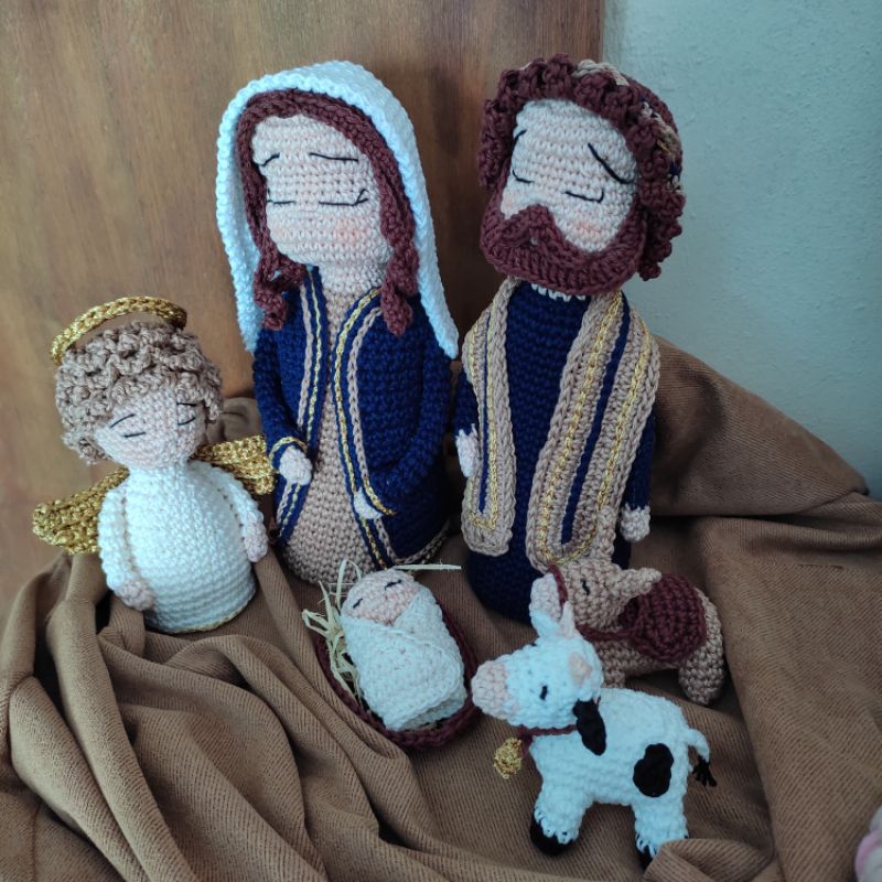 Presépio em amigurumi, sagrada família Natal.