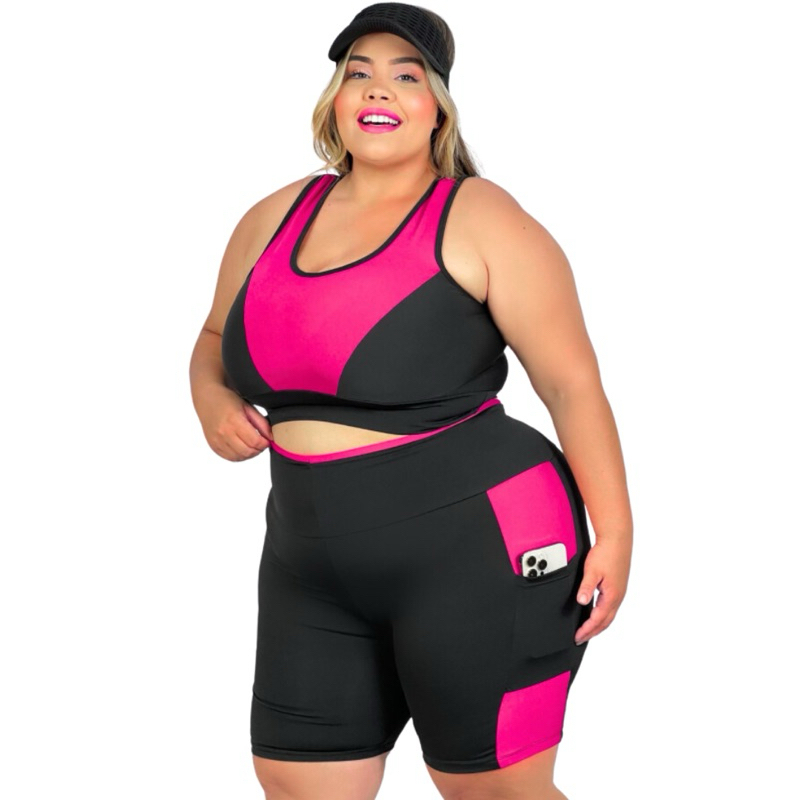 Conjunto Top + Short com bolso 40 ao 54 LANÇAMENTO Roupa feminina Fitness Curves Slim e Plus Size em Oferta na Shopee