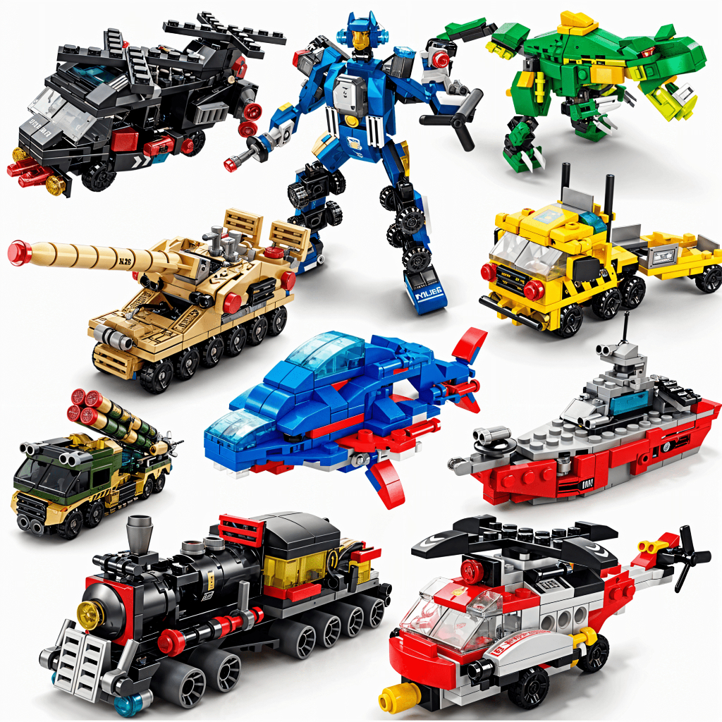 6 em 1 Blocos de Montar Construção Brinquedo Polícia Dinossauro Avião Carros Boneco Educativo para Crianças