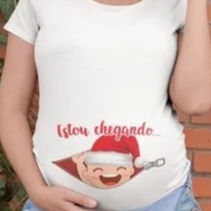 Camiseta Gestante Estou Chegando Grávida Bebê Natal Feliz Natal 2025