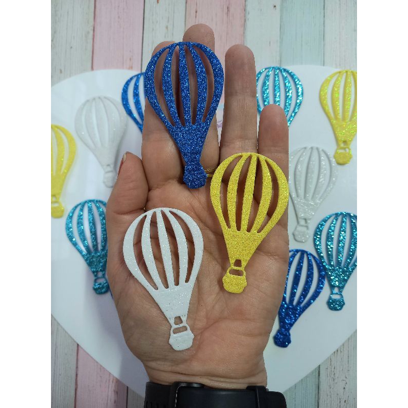 Aplique Balão a gás com 7x4cm em EVA Liso 15/20/25/30 Unidades para Decoração de Bolo Fake e Lembrancinha Baloeiro