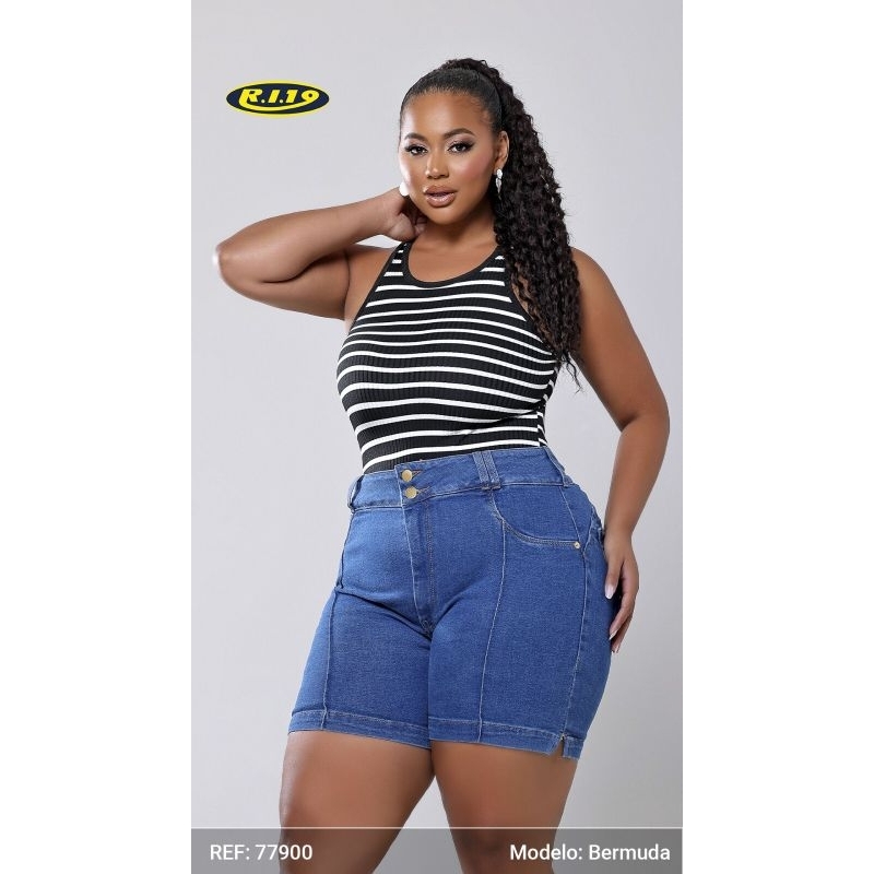 Bermuda Feminina Jeans Cintura alta RI19 Plus Size 46, 48 50,52