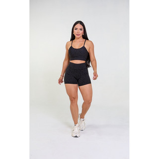 Conjunto Short Jaquard Poliamida Animal Print, Cintura Alta, Zero transparência.