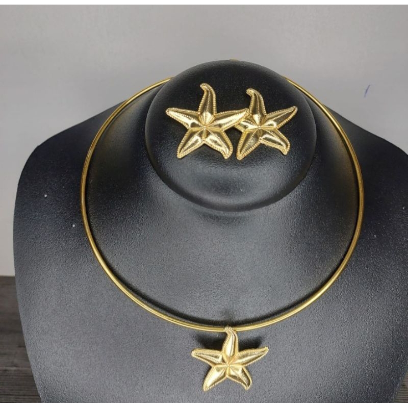 Colae Choker + Brinco Conjunto modelo Estrela Dourado em Oferta na Shopee