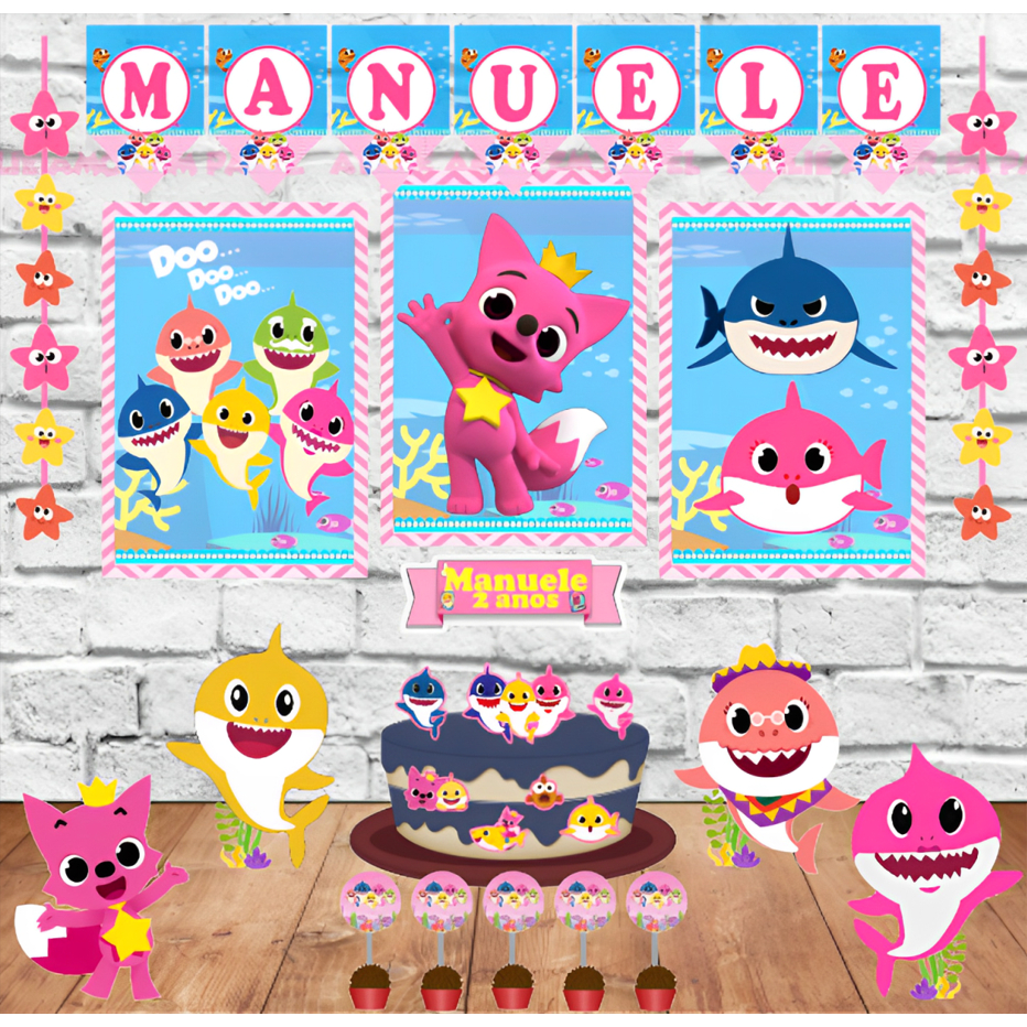 Kit Decoração Festa em Casa Tema Baby Shark Rosa em Oferta na Shopee