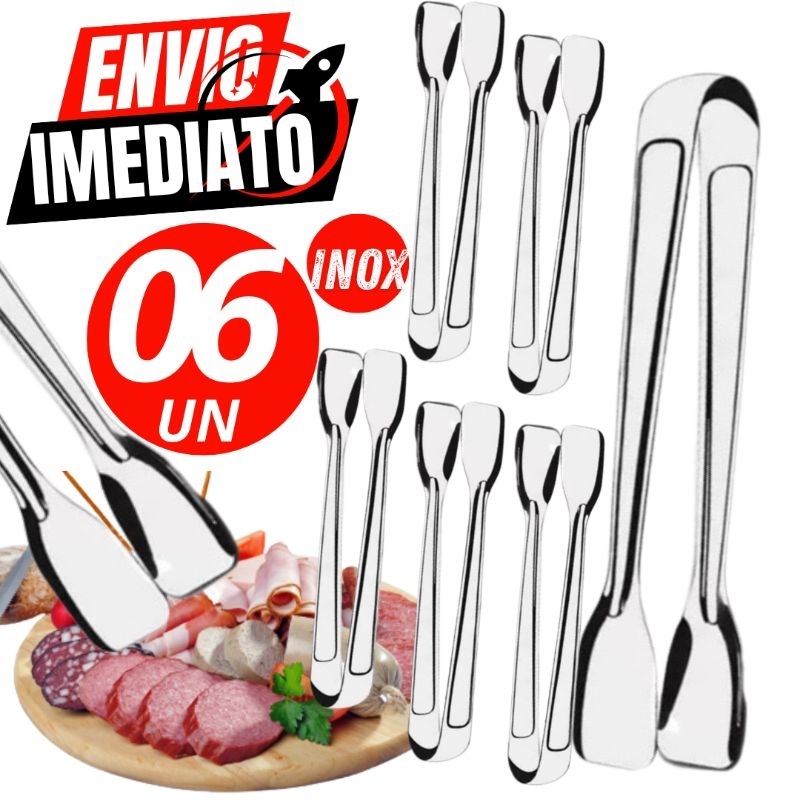 Kit 6 Pegador de Frios Carnes Salgados Salada Premium Inox Casa Cozinha Buffet Restaurante...