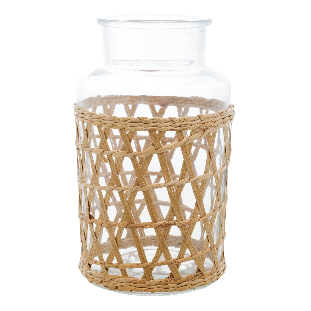 Vaso de Vidro e Fibra Natural 12,5cm x 22,5cm - Wolff