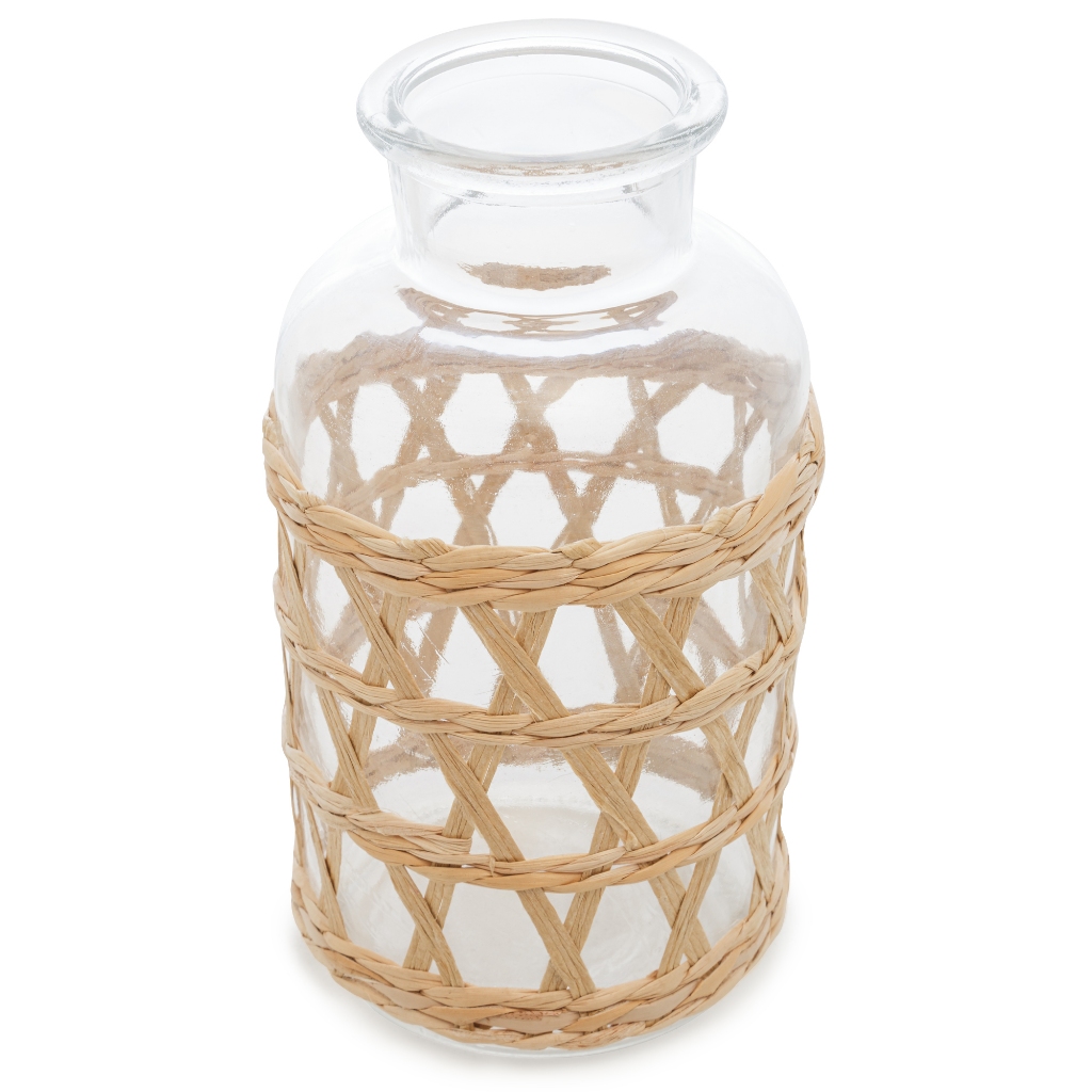 Vaso de Vidro e Fibra Natural 10cm x 19,5cm - Wolff