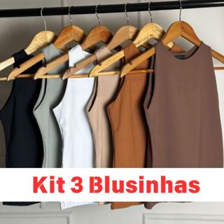 KIT 3 Regatas Blusa Feminina Suplex Duplo Básica Lisa Blogueira Tendencia em Oferta na Shopee