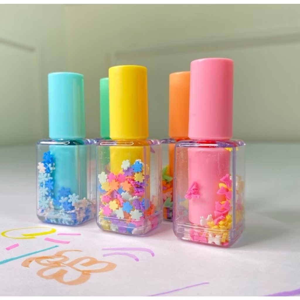 KIT MARCA TEXTO 5 CORES DIVERTIDOS FORMATO ESMALTE / PAPELARIA FOFA KAWAII / MATERIAL ESCOLAR