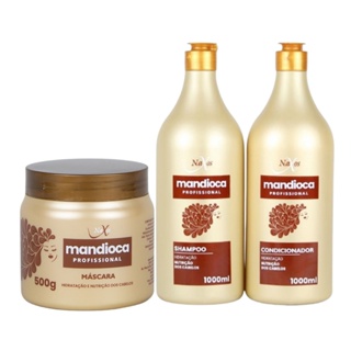 Kit Tratamento Capilar Mandioca Shampoo e Condicionador 1 litro e Máscara 500G em Oferta na Shopee