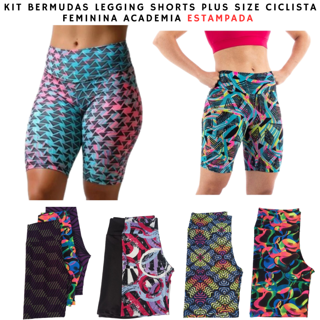 Kit 2 ou 3 Bermudas Shorts Legging Plus Size Ciclista Feminina Academia Fitness Estampada M ao G3 em Oferta na Shopee