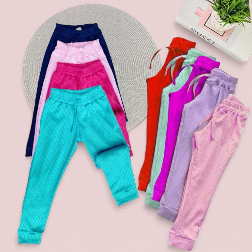 Kit com 3 Calças canelada infantil menina estilosa ENVIO CORES SORTIDAS