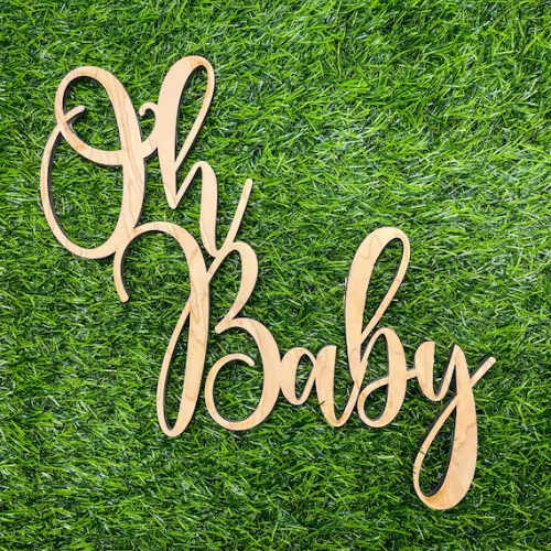 Placa "Oh Baby" em MDF Cru – 50x40 cm | Chá Revelação, Chá de Bebê, Decoração de Festa