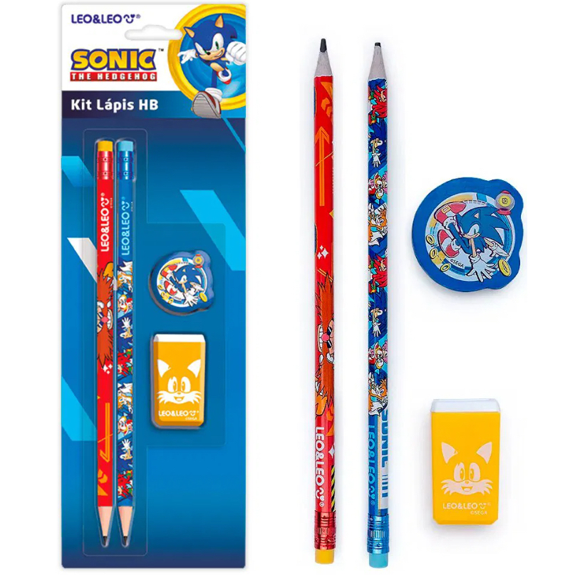 KIT LÁPIS SONIC - 2 LÁPIS ESCREVER + BORRACHA + APONTADOR / PAPELARIA FOFA KAWAII / MATERIAL ESCOLAR em Oferta na Shopee