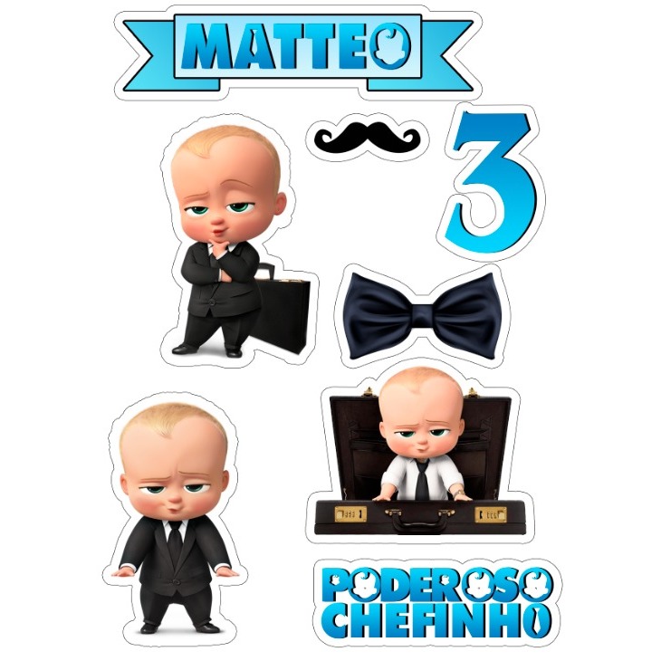 Topo de Bolo Personalizado Com Nome Aniversário e Mesversário - Tema Poderoso Chefinho- Vários Personagens infantis.