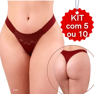 PROMOÇÃO Kit 5 ou 10 Calcinhas Tradicional Microfibra Elástico na lateral Renda Forrada Algodão Samile em Oferta na Shopee