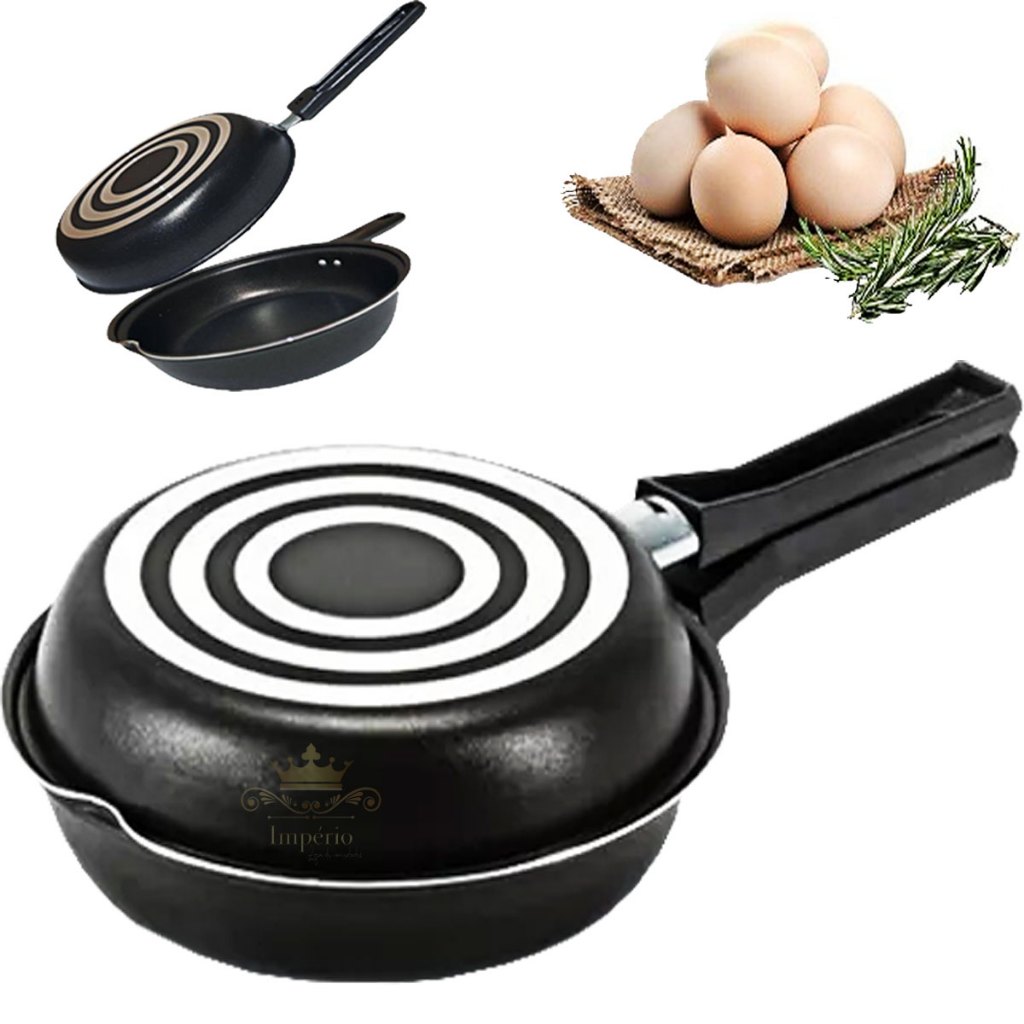 Frigideira Omeleteira Dupla Revestimento Antiaderente Teflon Cor Preta Grafite Panquequeira sanduicheira 20 Cm