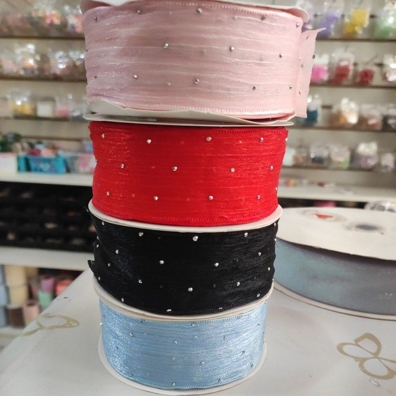 Fita Organza com strass 38mm em Oferta na Shopee