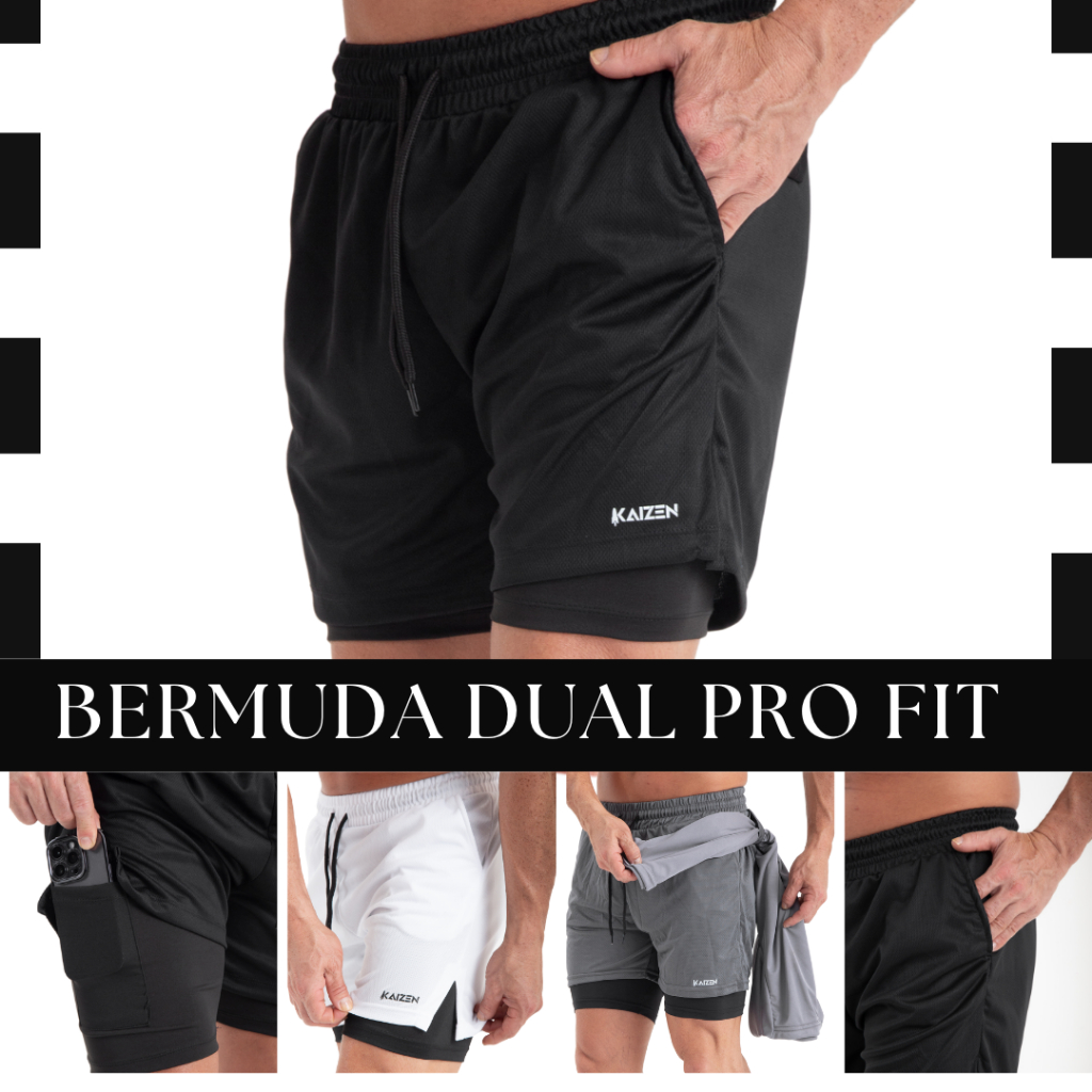KIT 4 ou 1 bermuda masculina 2 em 1 kaizen dupla camada para academia MOVE FIT em Oferta na Shopee