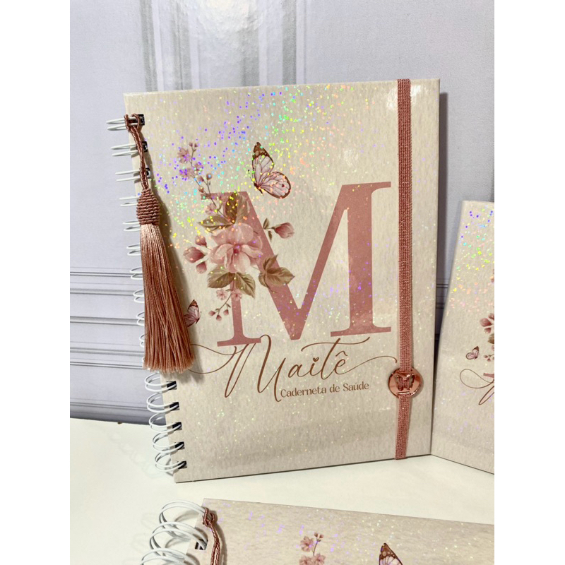 Caderneta de Vacina/ Mini Porta Documentos/ Livro do bebê / Pasta/Flor e Borboleta Minimalista
