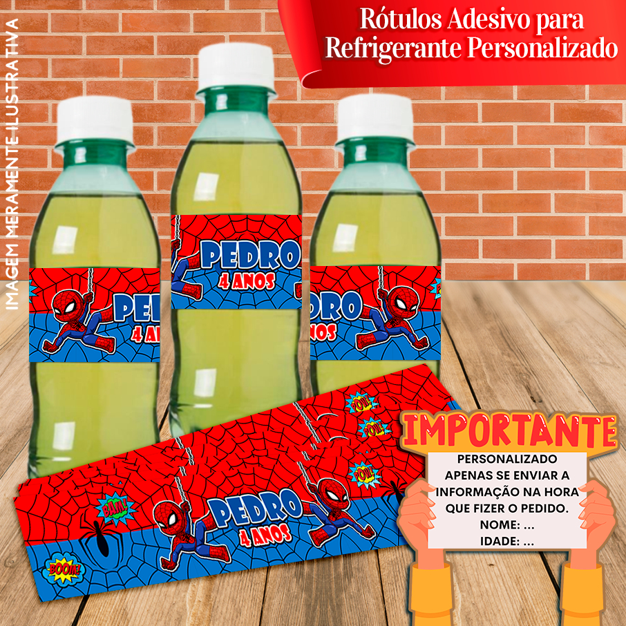 Rótulos adesivo Refrigerante Caçulinha Personalizada Homem Aranha