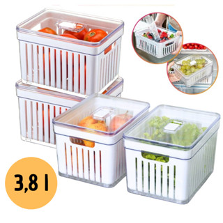 Kit 4 Organizador de Geladeira 3,8 Litros Cesto Com Tampa Multiuso Alimentos Verduras e Ve...