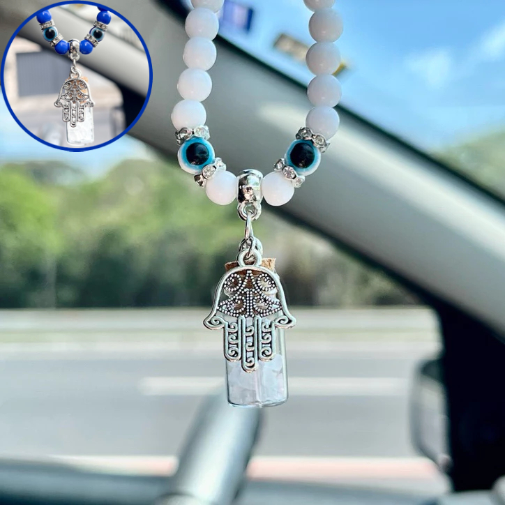 Amuleto Proteção para Retrovisor - Olho Grego, sal grosso e Mão de Hamsa - Patuá em Oferta na Shopee