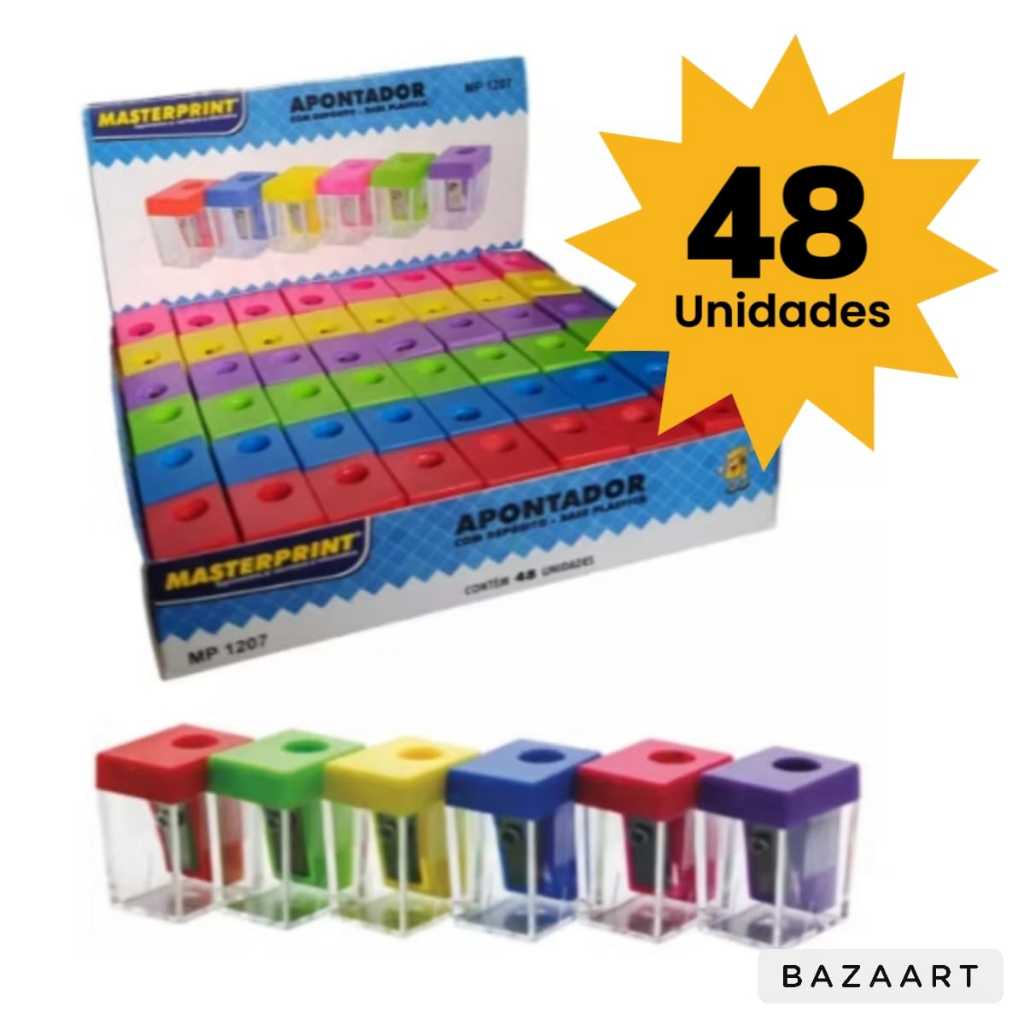 Apontador Escolar Com Depósito Colorido Caixa 48 Unidades  Masterprint