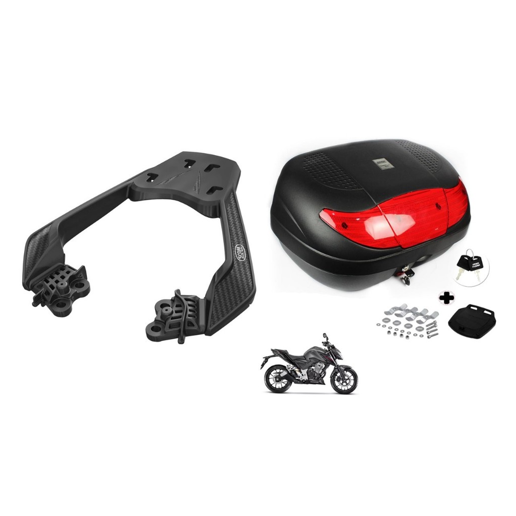 Kit Suporte Bagageiro Traseiro Honda Cb 300f Twister + Baú Bauleto Protork 45l Cb300f 2023 2024 2025 2025