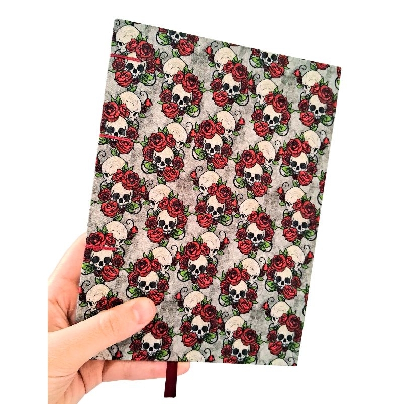 Sketchbook/Caderno/Journal RosasCaveiras A5 Artesanal Papel Pólen 90g