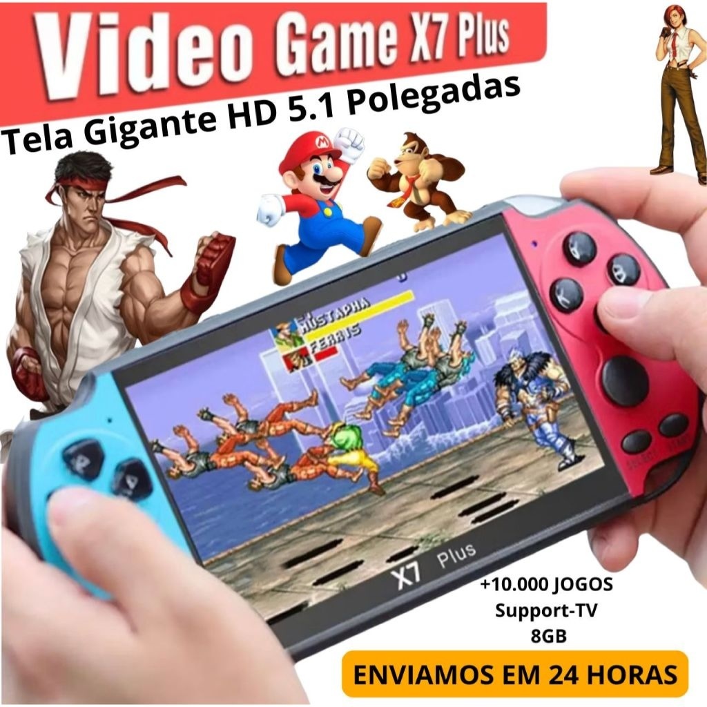 Game Portátil X7 Plus Mini Tela HD 5.5 8Gb Com 10.000 Jogos Clássico Retrô Joystick GBA SFC NEO SNES