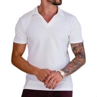 Camiseta Masculina Gola POLO malha Texturizada lançamento Sem Botão em Oferta na Shopee