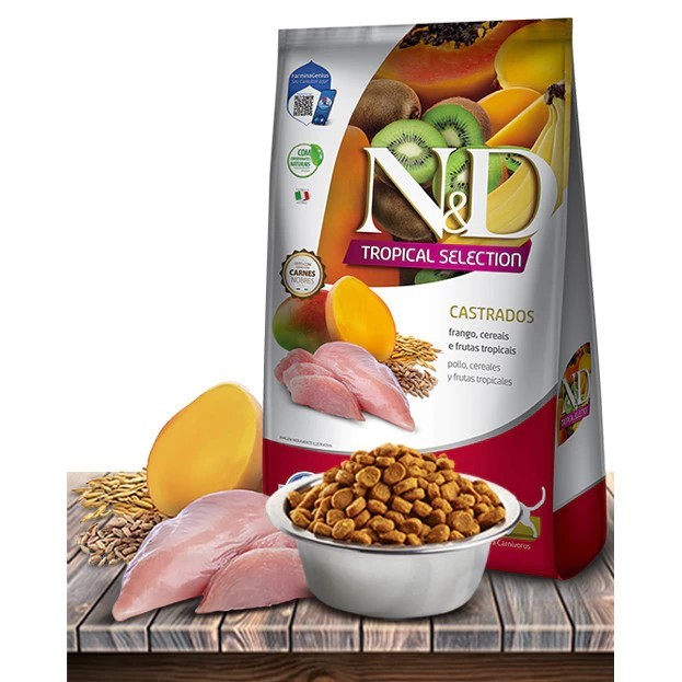 Ração Seca ND Tropical Selection Frango, Cerais e Frutas Tropicais para Gatos Adultos Castrados 7Kg