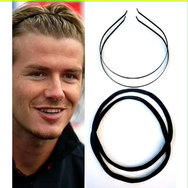 Kit contendo 2 Tiaras Lisa de ferro + 2 Elásticos Masculina Beckham Headband Esporte