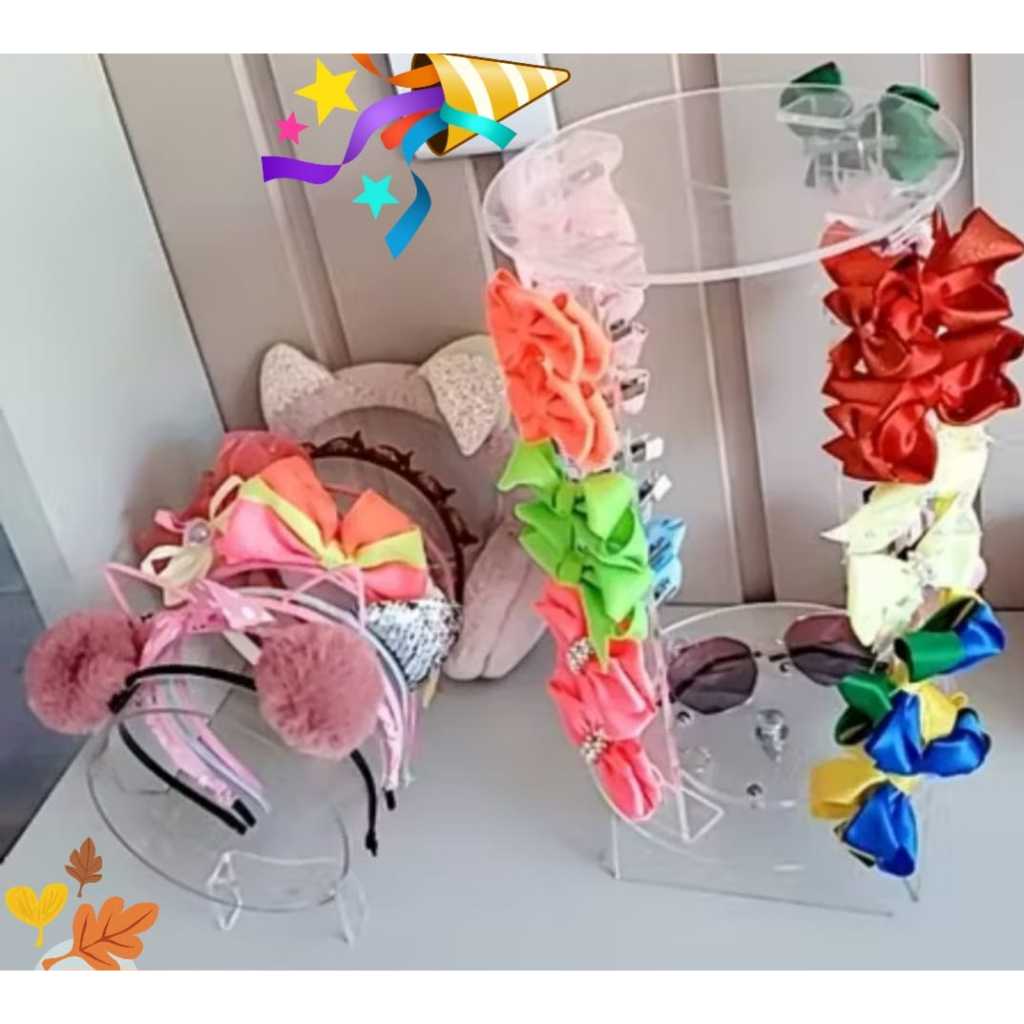 1 porta laço giratório 1 porta tiara em acrílico organizador adulto e infantil expositor suporte