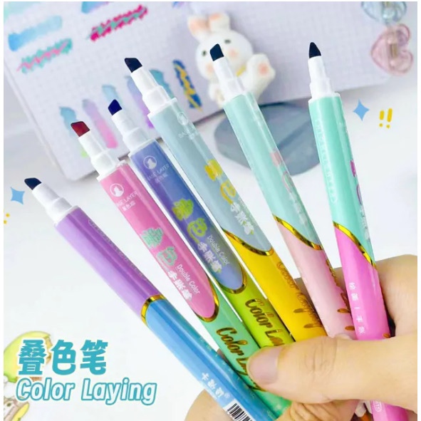 Kit de Marca Texto Mágico com 6 cores - Troca de Cor / Papelaria Fofa Kawaii / Material Escolar