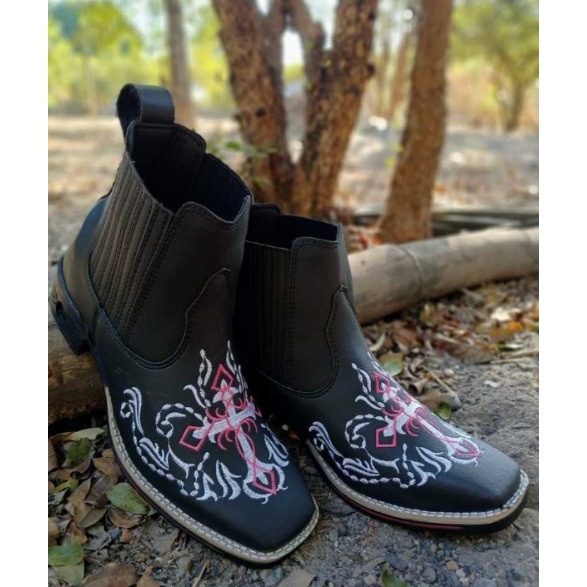 Bota Botina Feminina Bordada Cano Curto Rodeio Roça Texana Envio Imediato em Oferta na Shopee