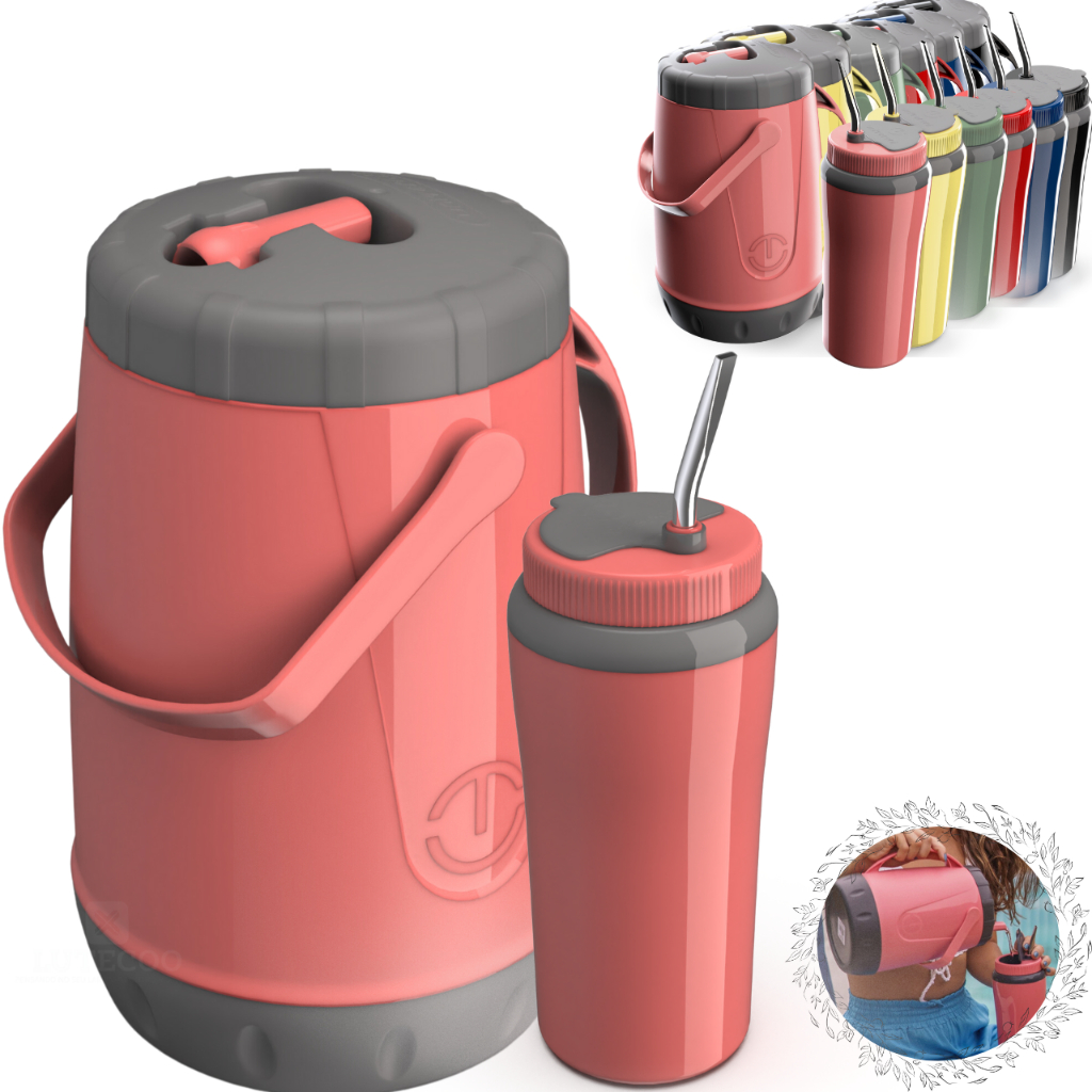 Kit Tereré térmico c/ cuia Unitermi Garrafa de água e Jarra Térmica Tererê Canudo Inox P/ ...