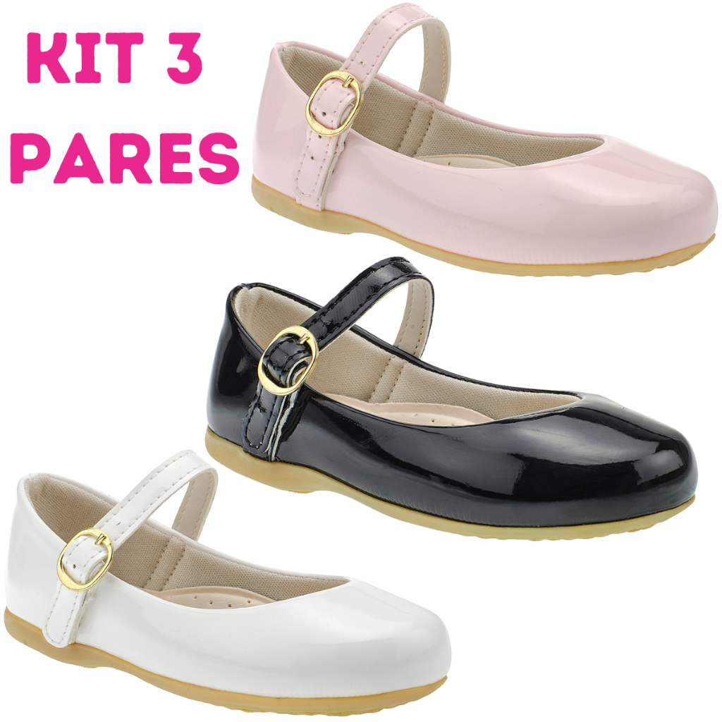 Kit 3 Pares Sapatilha Infantil Menina B2a Kids Verniz Preto Rosa Branco Original em Oferta na Shopee