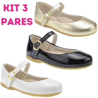 Kit 3 Pares Sapatilha Menina Infantil Metalizada Verniz Festa B2a Kids Branco Preto Dourado em Oferta na Shopee
