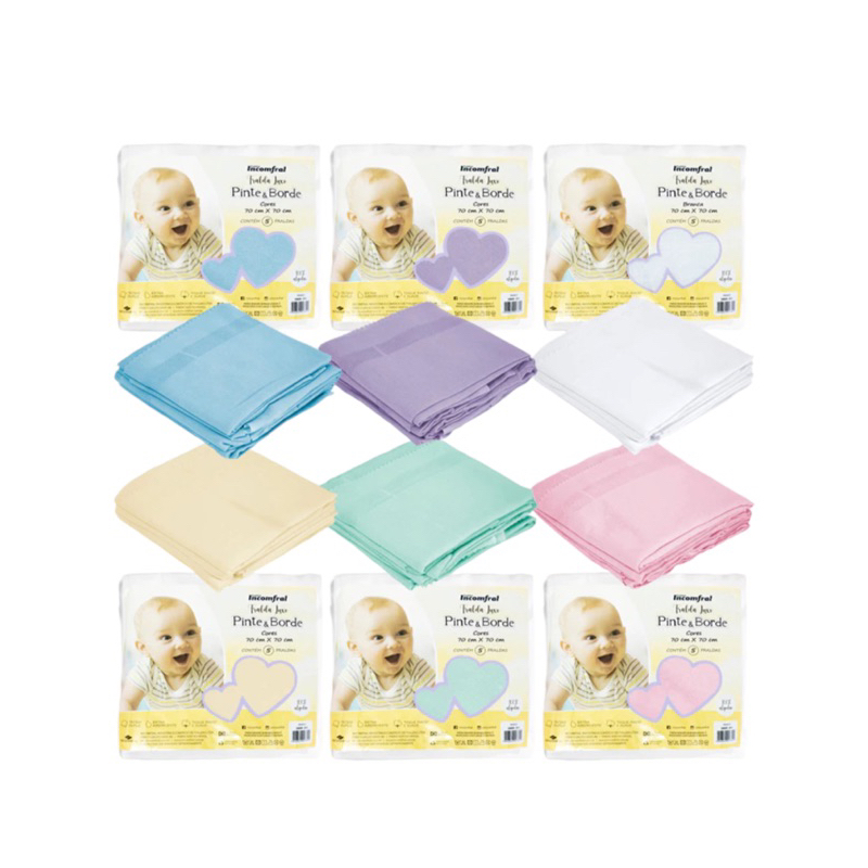 Kit 5 Fraldas Pinte E Borde Bebê Luxo Incomfral 70x70cm Promoção