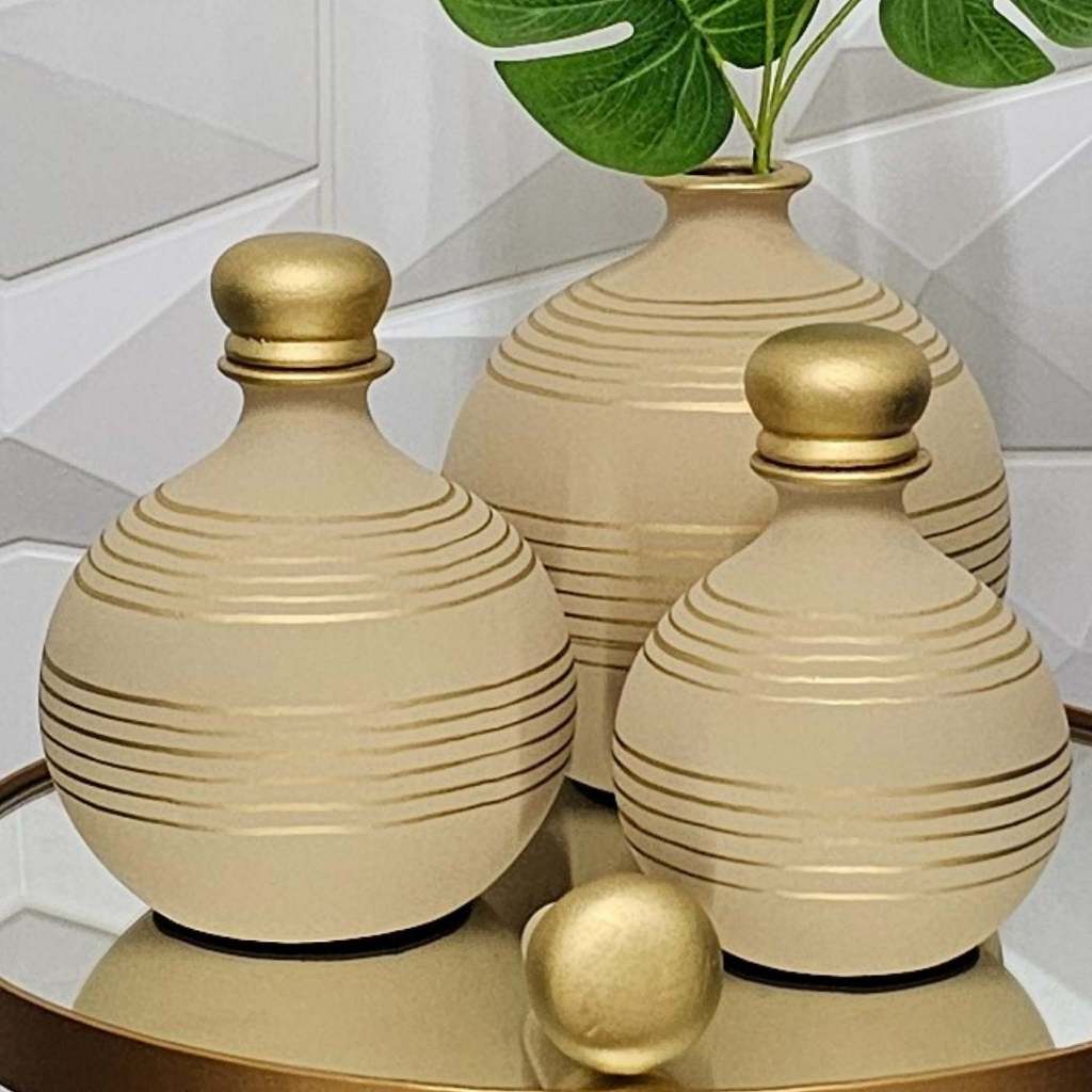 Trio de Vasos Decorativos Em Cerâmica Enfeite Sala De Estar Rack estante centro de mesa prateleira