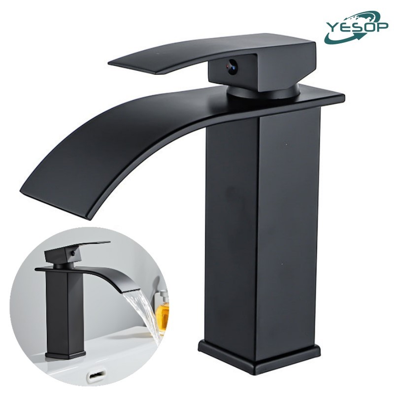 Torneira Preta Banheiro Bancada Cascata Bica Baixa Quente E Fria Fosco Yesop em Oferta na Shopee