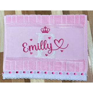Toalha de mão  lavabo  dolher bordada personalizada nome sobreposto com coroa e barrado em Oferta na Shopee