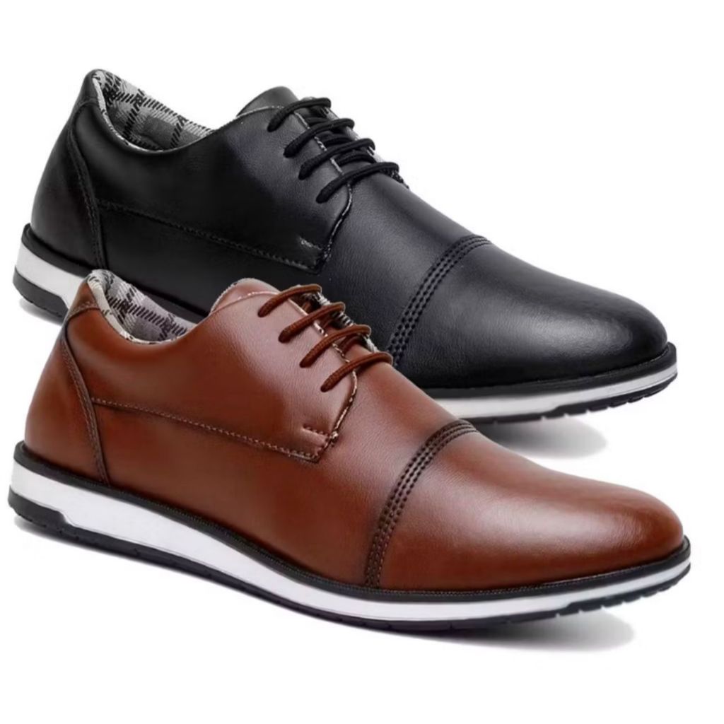 Kit 2 Pares de Sapato Masculino Oxford Social Derby de Couro Premium Confortável Preço Baixo Envio Já em Oferta na Shopee