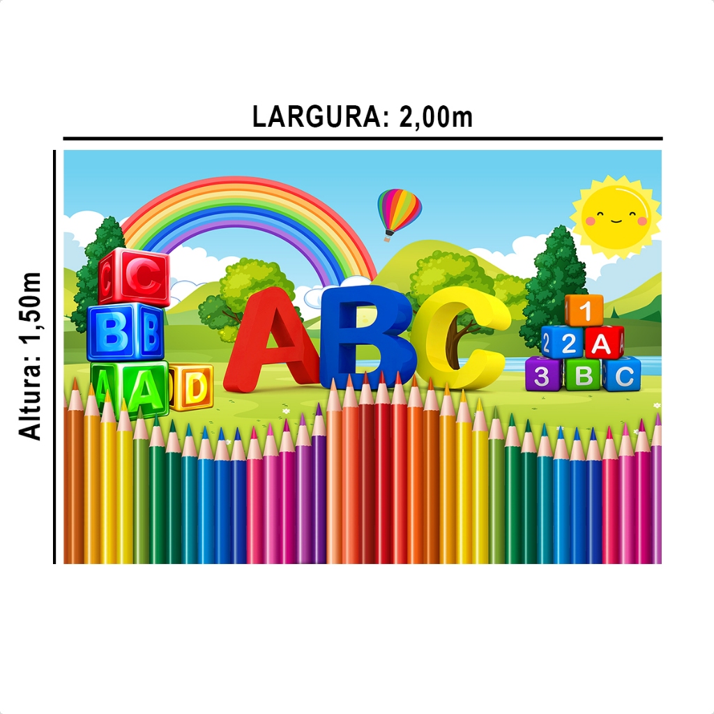 Painel Retangular em Tecido Sublimado Formatura ABC Escola Infantil Horizontal 2,0x1,50m
